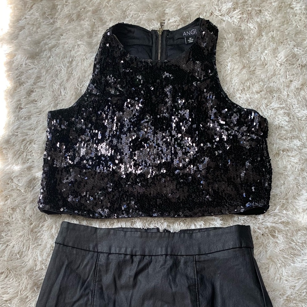 Black Mini Skirt and Black Crop Top